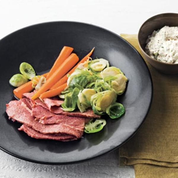 Ale-Braised Corned Beef, Brussels Sprouts, And Carrots Recipe