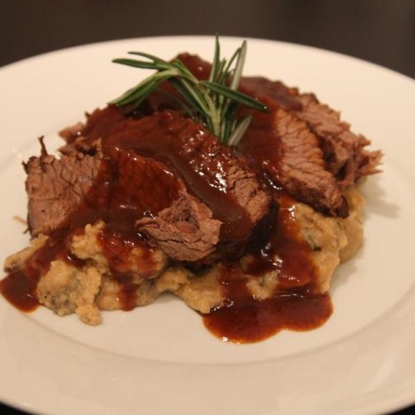 Red Wine Braised Brisket With Creamy Mushroom Sage Polenta