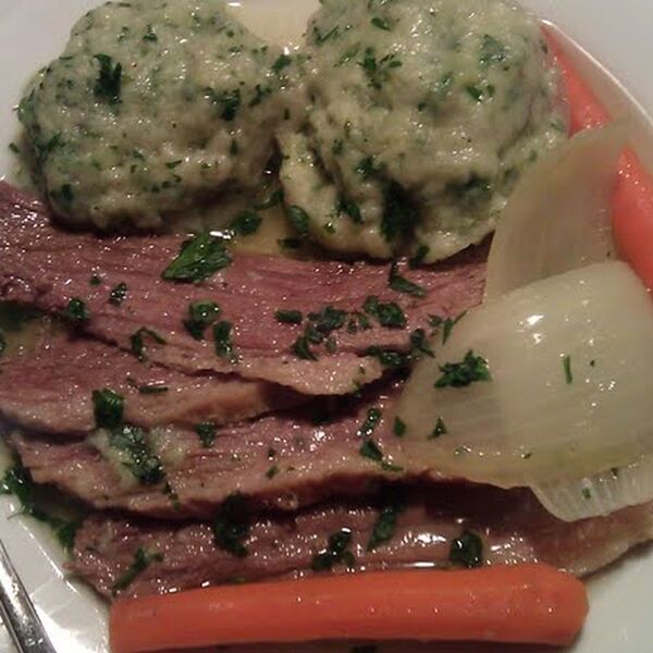 Boiled beef with parsley dumplings